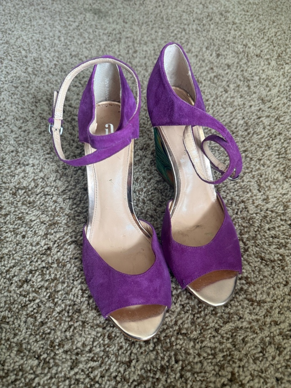 June Ambrose Purple Peacock Wedge Block Heel Women’s Size 9.5 - Picture 3 of 7